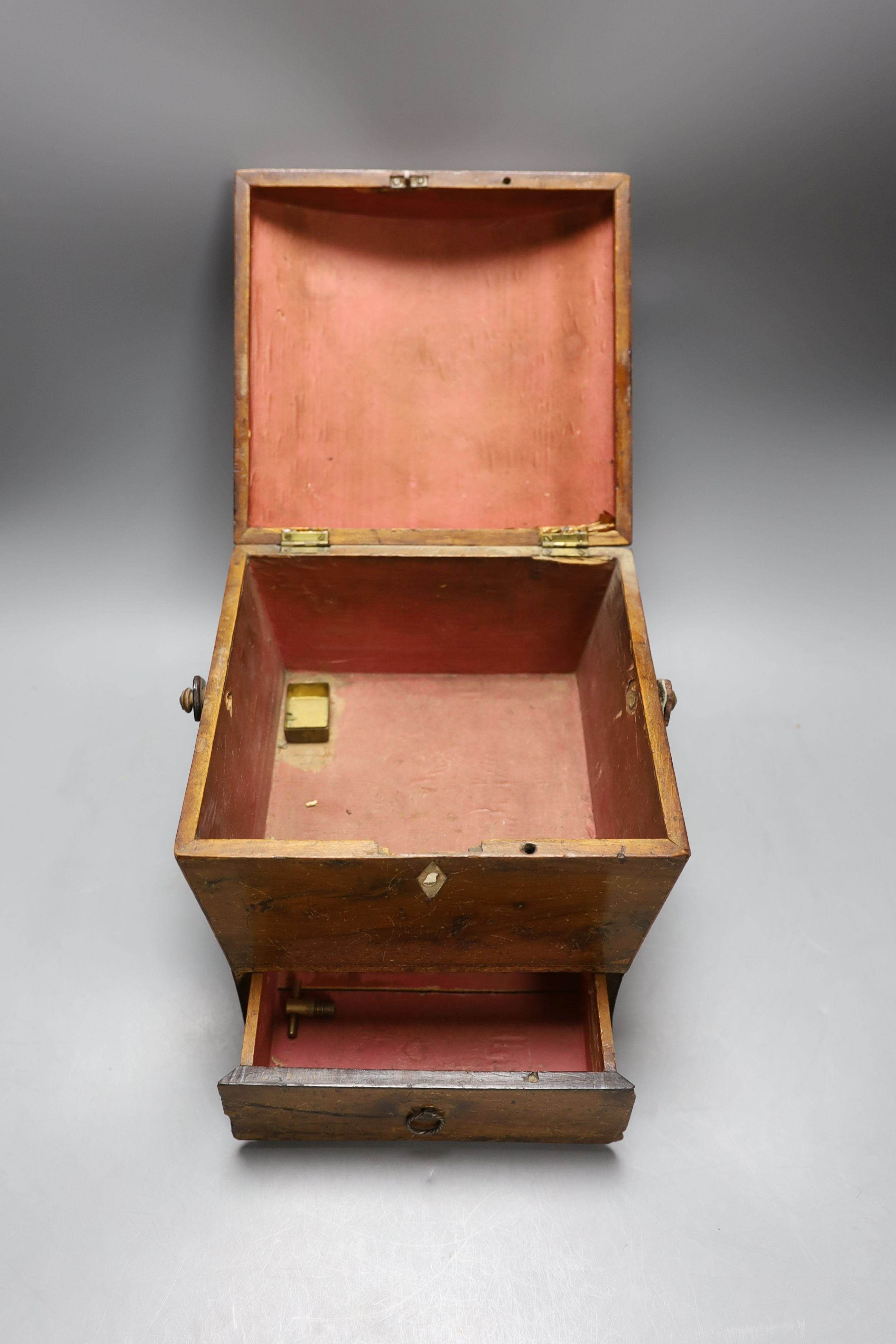 A Regency inlaid mahogany domed topped sewing basket, with swing handle over - 23cm high